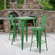 Green |#| 23.75inch Square Green Metal Indoor-Outdoor Bar Table Set with 2 Stools with Backs