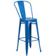 Blue |#| 23.75inch Square Blue Metal Indoor-Outdoor Bar Table Set with 2 Stools with Backs