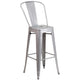 Silver |#| 23.75inch Square Silver Metal Indoor-Outdoor Bar Table Set w/ 2 Stools with Backs