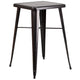 Black-Antique Gold |#| 23.75inch Square Black-Antique Gold Metal Bar Table Set with 2 Stools with Backs