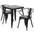 Commercial Grade 23.75" Square Metal Indoor-Outdoor Table Set with 2 Arm Chairs