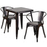 Commercial Grade 23.75" Square Metal Indoor-Outdoor Table Set with 2 Arm Chairs