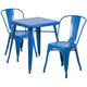 Blue |#| 23.75inch Square Blue Metal Indoor-Outdoor Table Set with 2 Stack Chairs