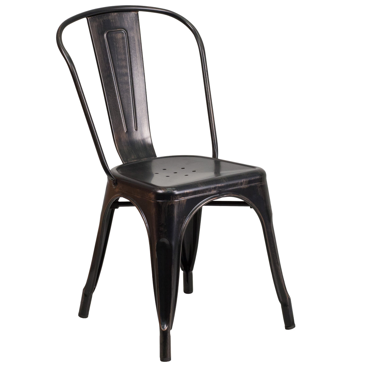 Black-Antique Gold |#| 23.75inch Square Black-Gold Metal Indoor-Outdoor Table Set with 2 Stack Chairs