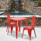 Red |#| 23.75inch Square Red Metal Indoor-Outdoor Table Set with 2 Stack Chairs