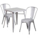 Silver |#| 23.75inch Square Silver Metal Indoor-Outdoor Table Set with 2 Stack Chairs