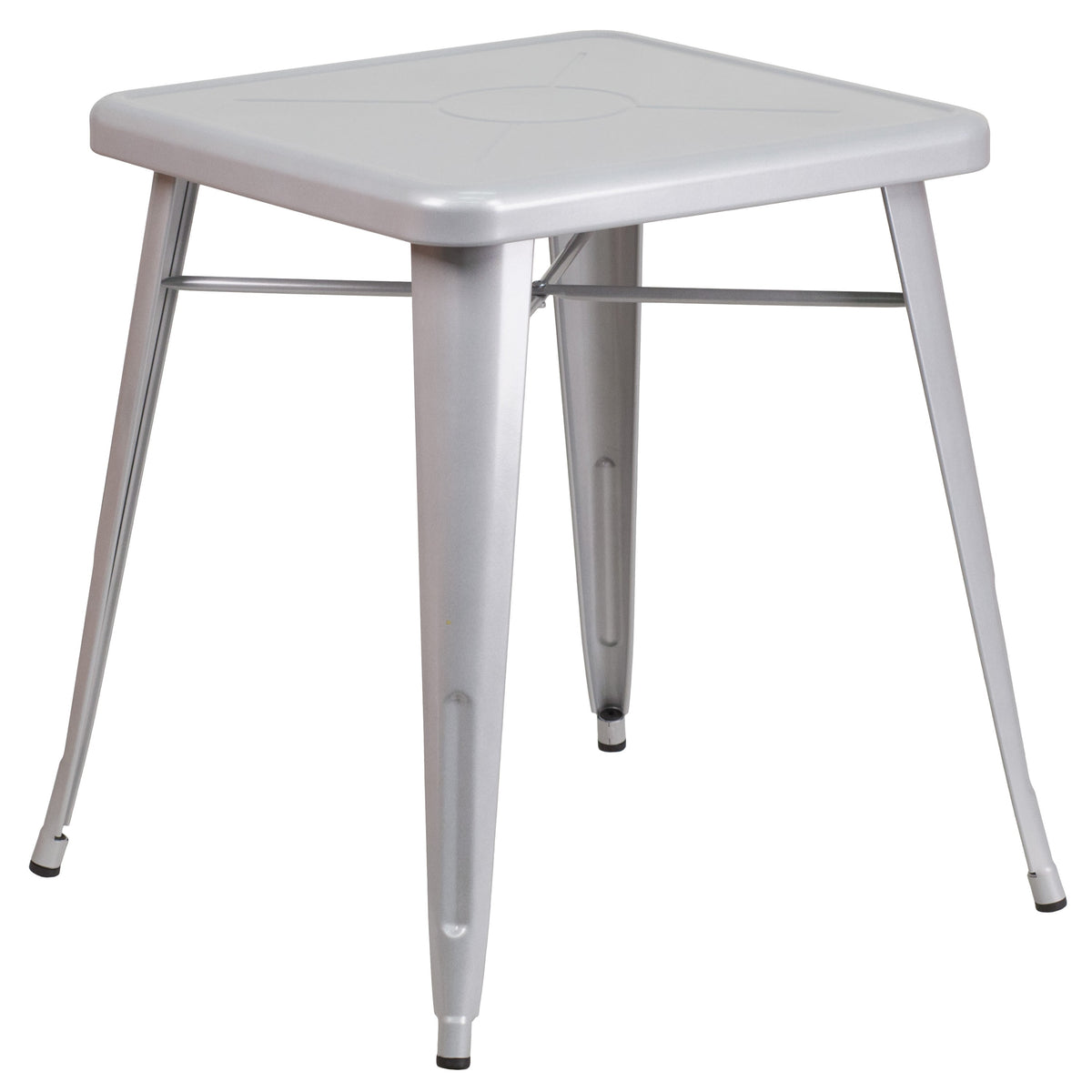Silver |#| 23.75inch Square Silver Metal Indoor-Outdoor Table Set with 2 Stack Chairs