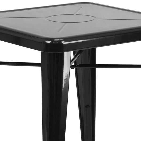 Black |#| 23.75inch Square Black Metal Indoor-Outdoor Table Set with 2 Stack Chairs