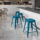 Antique Blue |#| 24inch High Backless Distressed Blue Metal Indoor-Outdoor Counter Height Stool