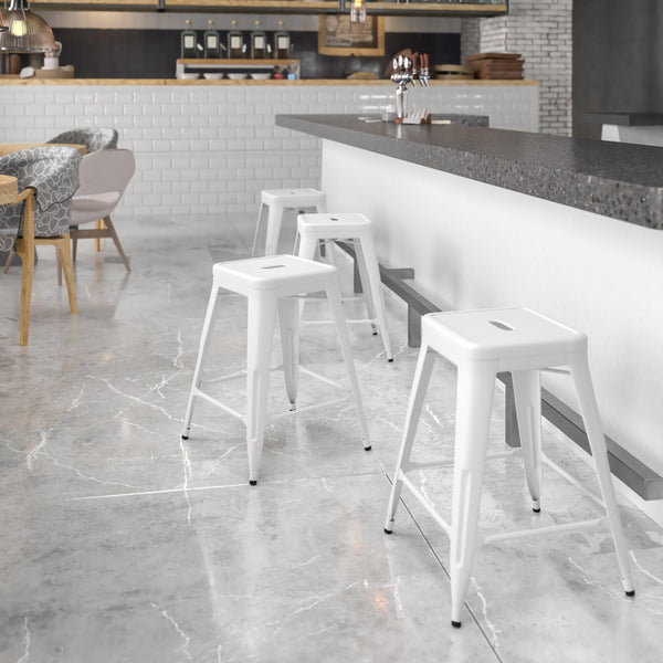 Red |#| Commercial Grade 24inchH Backless Red Metal Indoor-Outdoor Counter Height Stool
