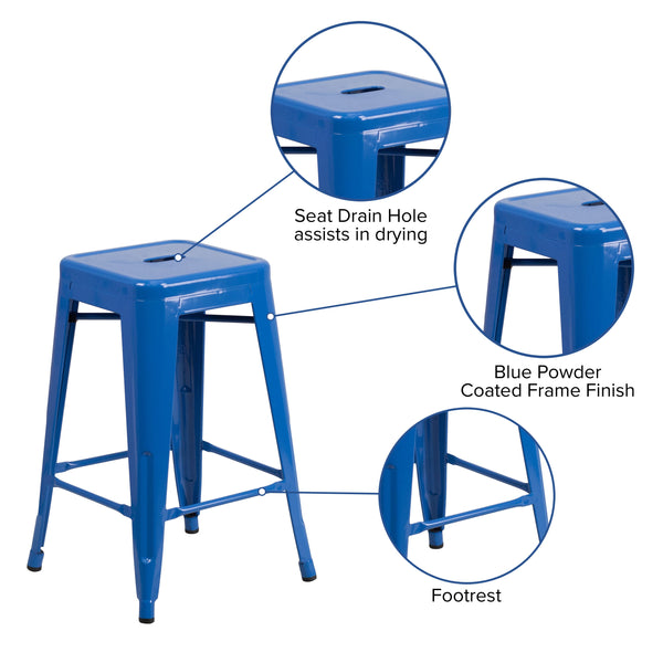 Green |#| Commercial Grade 24inchH Backless Green Metal Indoor-Outdoor Counter Height Stool