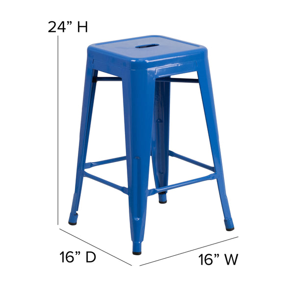 Green |#| Commercial Grade 24inchH Backless Green Metal Indoor-Outdoor Counter Height Stool