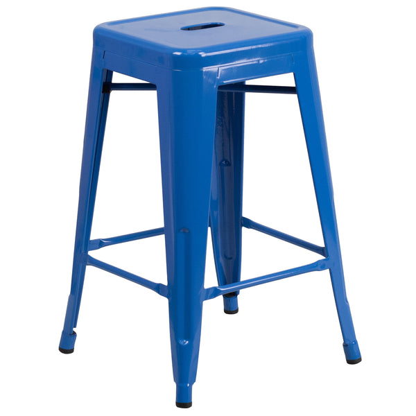 Green |#| Commercial Grade 24inchH Backless Green Metal Indoor-Outdoor Counter Height Stool