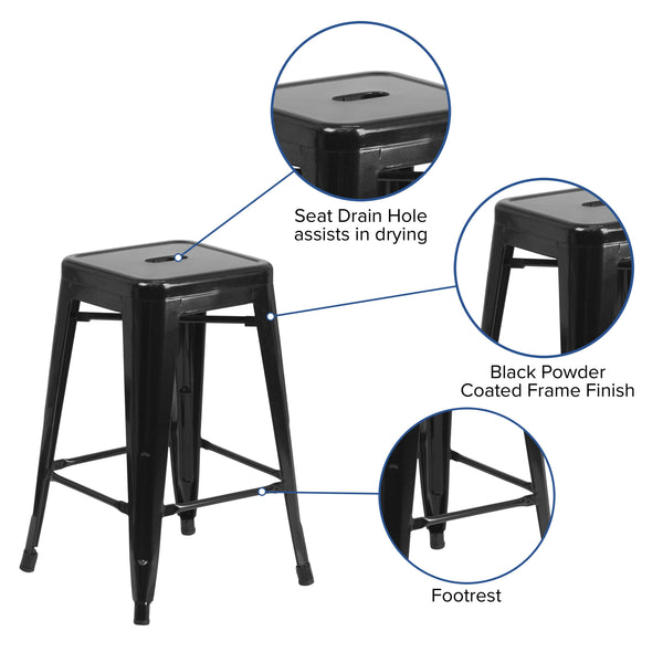 Orange |#| Commercial Grade 24inchH Backless Orange Metal Indoor-Outdoor Counter Height Stool