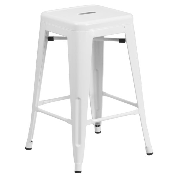 Red |#| Commercial Grade 24inchH Backless Red Metal Indoor-Outdoor Counter Height Stool