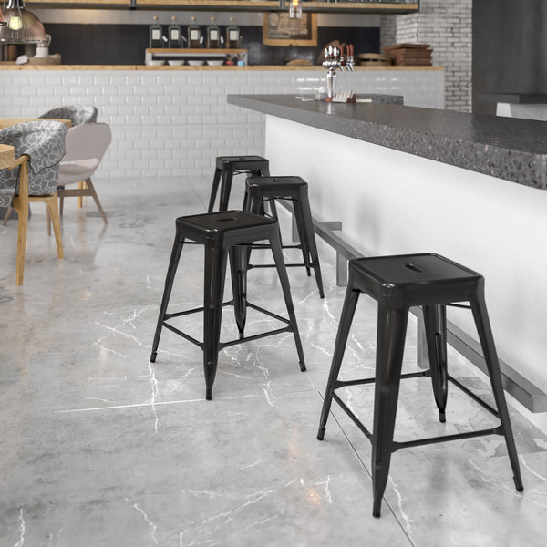 Orange |#| Commercial Grade 24inchH Backless Orange Metal Indoor-Outdoor Counter Height Stool