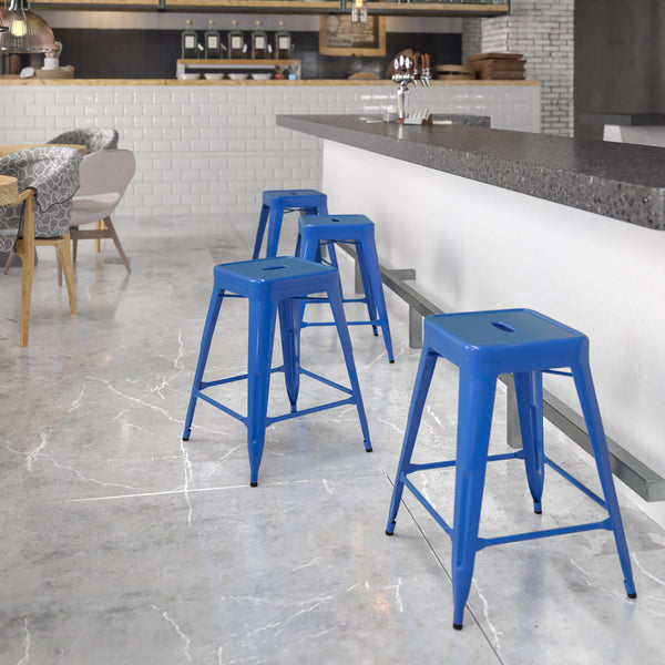 Green |#| Commercial Grade 24inchH Backless Green Metal Indoor-Outdoor Counter Height Stool