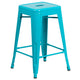 Crystal Teal-Blue |#| 24inch High Backless Crystal Teal-Blue Indoor-Outdoor Counter Height Stool