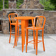 Orange |#| 24inch Round Orange Metal Indoor-Outdoor Bar Table Set with 2 Slat Back Stools