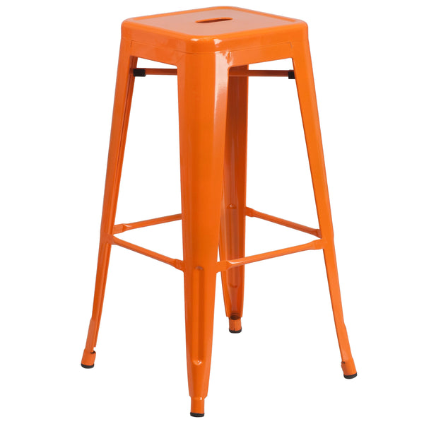 Blue |#| 24inch Round Blue Metal Indoor-Outdoor Bar Table Set with 4 Backless Stools