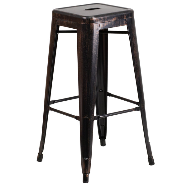 White |#| 24inch Round White Metal Indoor-Outdoor Bar Table Set with 4 Backless Stools