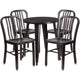 Black-Antique Gold |#| 24inch Round Black-Gold Metal Indoor-Outdoor Table Set with 4 Slat Back Chairs