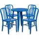 Blue |#| 24inch Round Blue Metal Indoor-Outdoor Table Set with 4 Vertical Slat Back Chairs