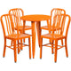 Orange |#| 24inch Round Orange Metal Indoor-Outdoor Table Set w/4 Vertical Slat Back Chairs
