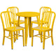 Yellow |#| 24inch Round Yellow Metal Indoor-Outdoor Table Set w/ 4 Vertical Slat Back Chairs