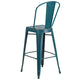 Kelly Blue-Teal |#| 30inch High Distressed Kelly Blue-Teal Metal Indoor-Outdoor Barstool with Back