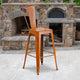 Orange |#| 30inch High Distressed Orange Metal Indoor-Outdoor Barstool with Back