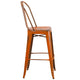 Orange |#| 30inch High Distressed Orange Metal Indoor-Outdoor Barstool with Back