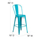 Crystal Teal-Blue |#| 30inch High Crystal Teal-Blue Metal Indoor-Outdoor Barstool with Back