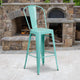 Mint Green |#| 30inch High Mint Green Metal Indoor-Outdoor Barstool with Back