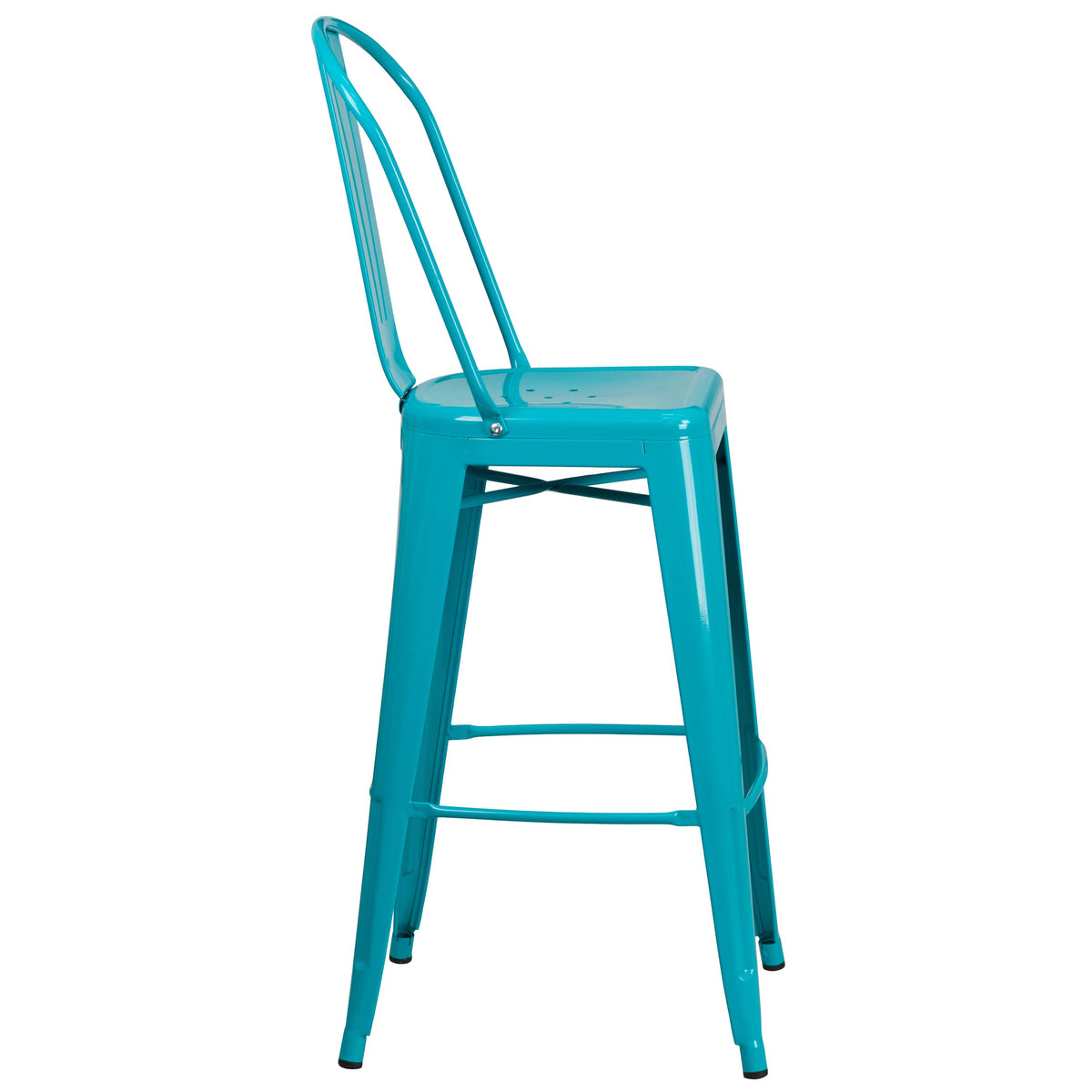 Crystal Teal-Blue |#| 30inch High Crystal Teal-Blue Metal Indoor-Outdoor Barstool with Back