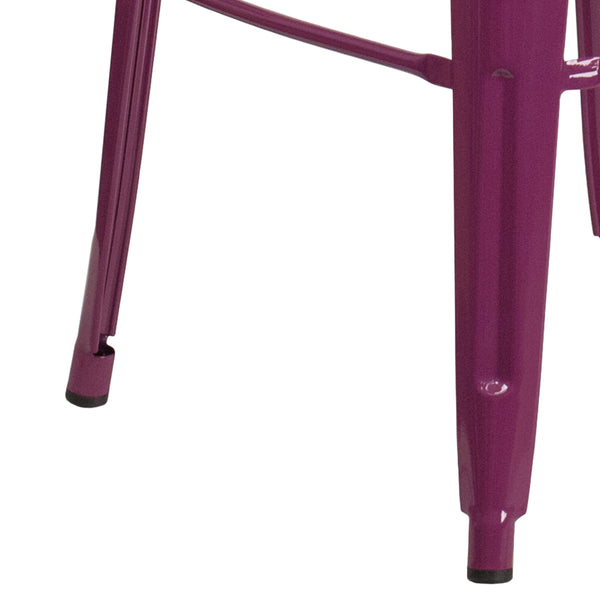 Purple |#| 30inch High Purple Metal Indoor-Outdoor Barstool with Back