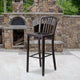 Black-Antique Gold |#| 30inch High Black-Gold Metal Indoor-Outdoor Barstool with Vertical Slat Back
