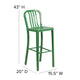 Green |#| 30inch High Green Metal Indoor-Outdoor Barstool with Vertical Slat Back