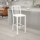 White |#| 30inch High White Metal Indoor-Outdoor Barstool with Vertical Slat Back