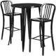 Black |#| 30inch Round Black Metal Indoor-Outdoor Bar Table Set with 2 Slat Back Stools