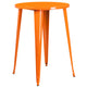 Orange |#| 30inch Round Orange Metal Indoor-Outdoor Bar Table Set with 2 Slat Back Stools