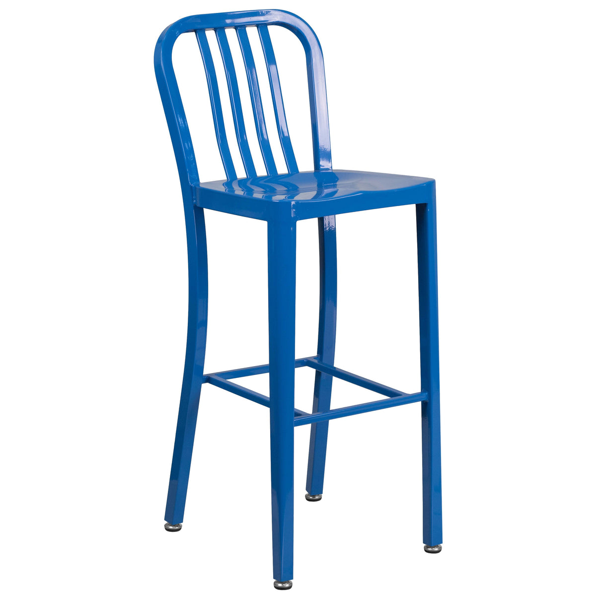 Blue |#| 30inch Round Blue Metal Indoor-Outdoor Bar Table Set with 2 Slat Back Stools