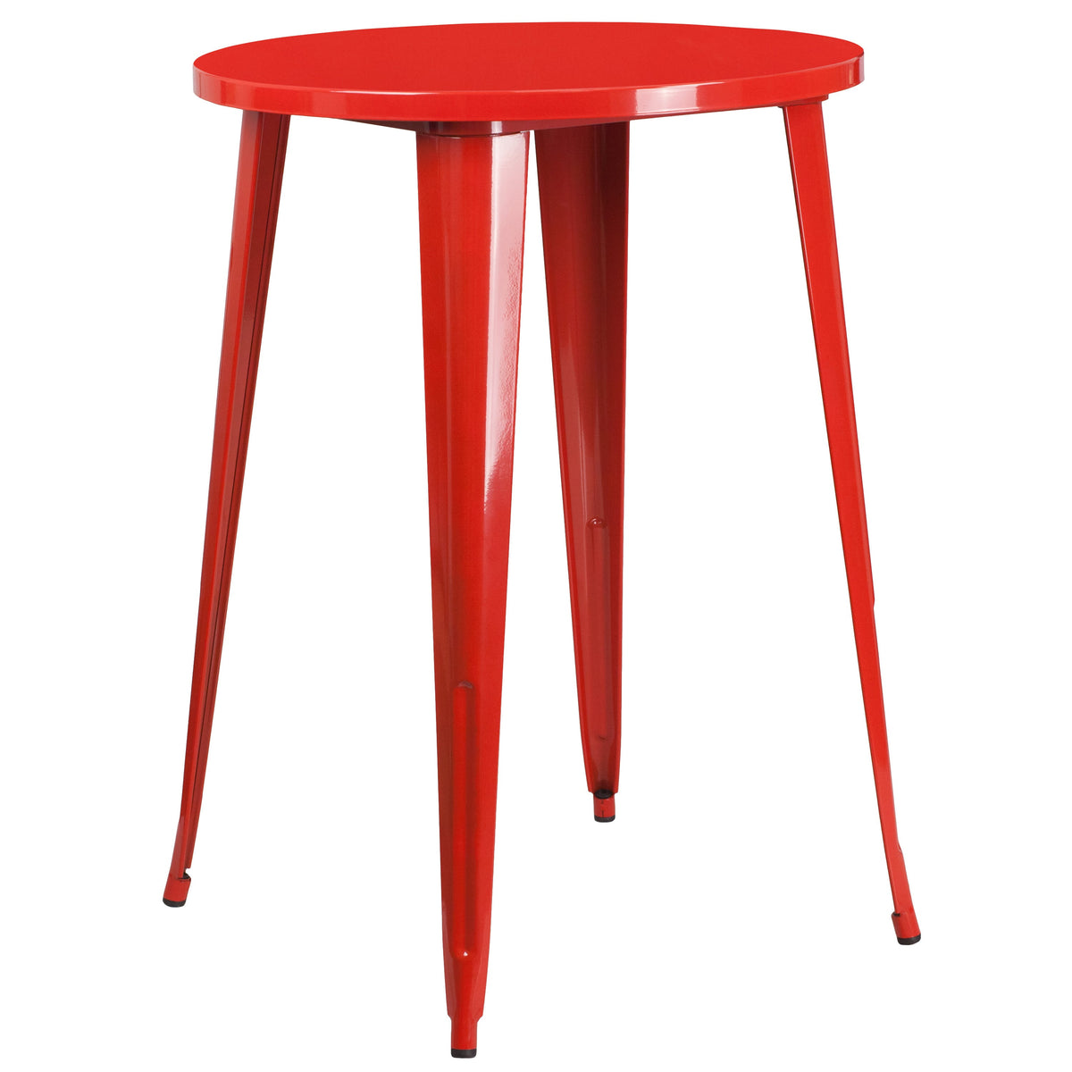 Red |#| 30inch Round Red Metal Indoor-Outdoor Bar Table Set with 2 Slat Back Stools