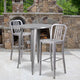 Silver |#| 30inch Round Silver Metal Indoor-Outdoor Bar Table Set with 2 Slat Back Stools