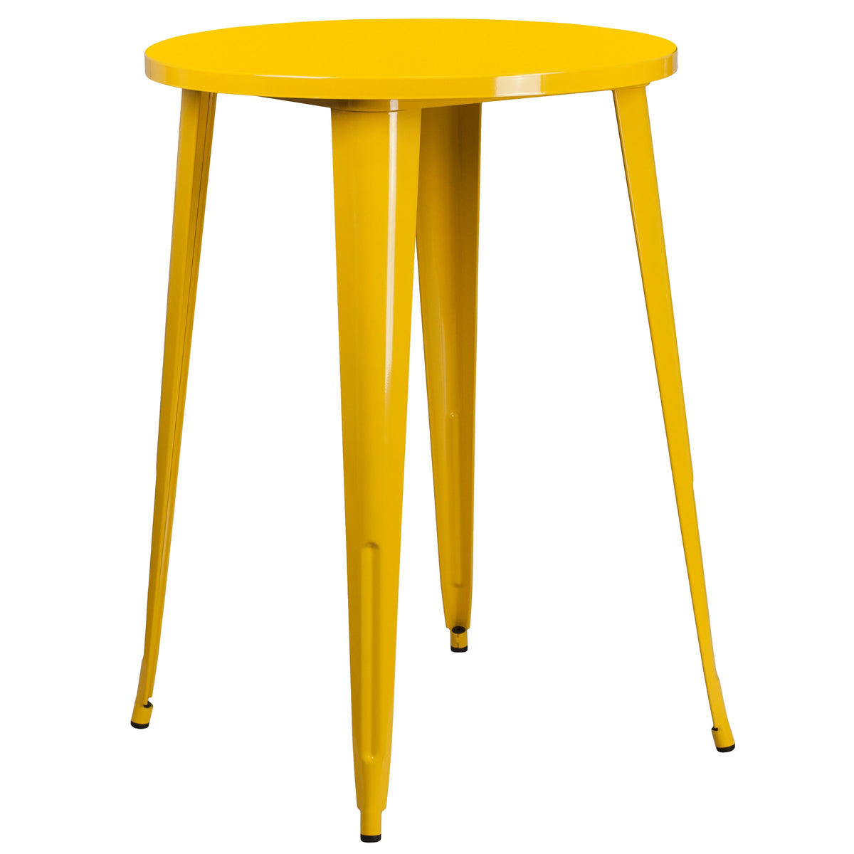 Yellow |#| 30inch Round Yellow Metal Indoor-Outdoor Bar Table Set with 2 Slat Back Stools