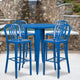 Blue |#| 30inch Round Blue Metal Indoor-Outdoor Bar Table Set with 4 Slat Back Stools