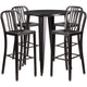 Black-Antique Gold |#| 30inch Round Black-Gold Metal Indoor-Outdoor Bar Table Set with 4 Slat Back Stools