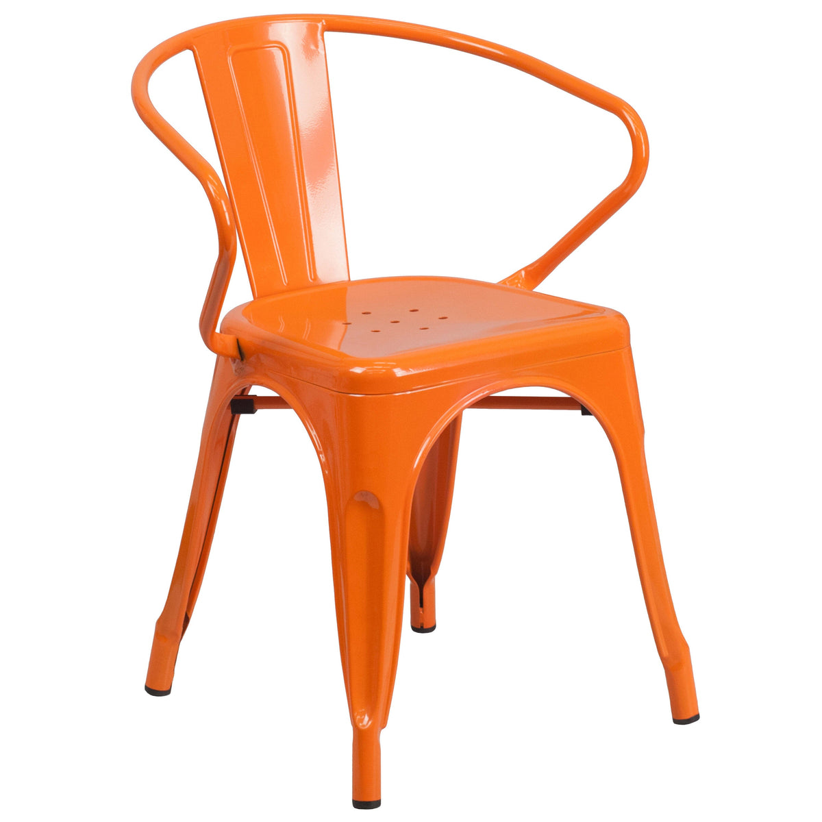 Orange |#| 30inch Round Orange Metal Indoor-Outdoor Table Set with 2 Arm Chairs