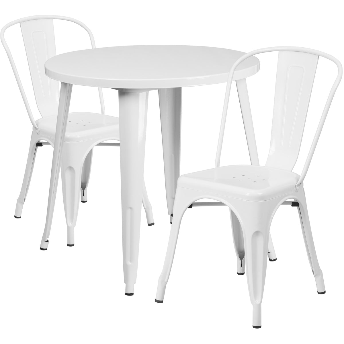 White |#| 30inch Round White Metal Indoor-Outdoor Table Set with 2 Cafe Chairs