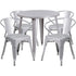 Commercial Grade 30" Round Metal Indoor-Outdoor Table Set with 4 Arm Chairs